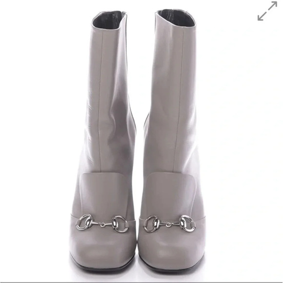 Gucci Leather Twiggy Horse-bit mid calf Boot high heel storm Grey size 37.5 - Picture 3 of 12